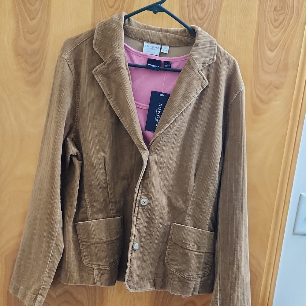 Sonoma Tan Corduroy Blazer + Pink Tank Top Bundle